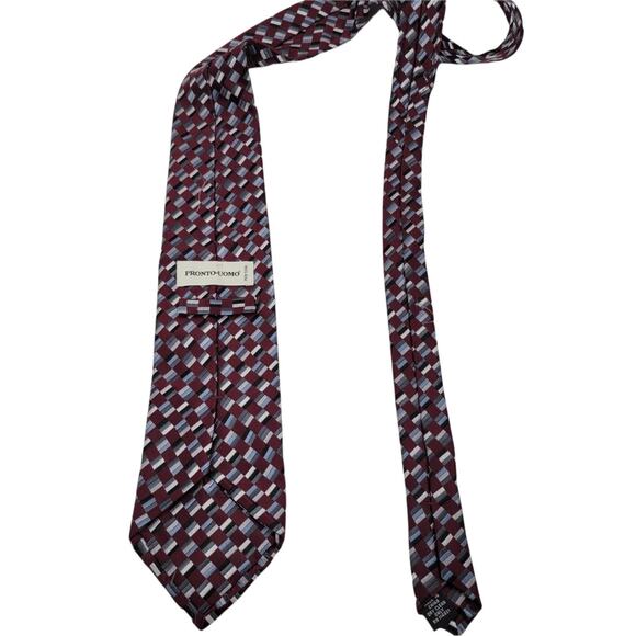 Pronto Uomo Red All Silk Geometric Printed Tie Length  57" - Picture 2 of 4